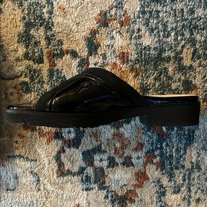 Taryn Rose Black Patent Leather Slides